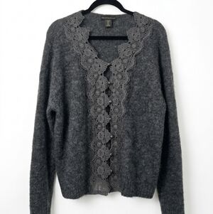 House of Harlow 1960 Gray Lace-Trim Button Cardigan